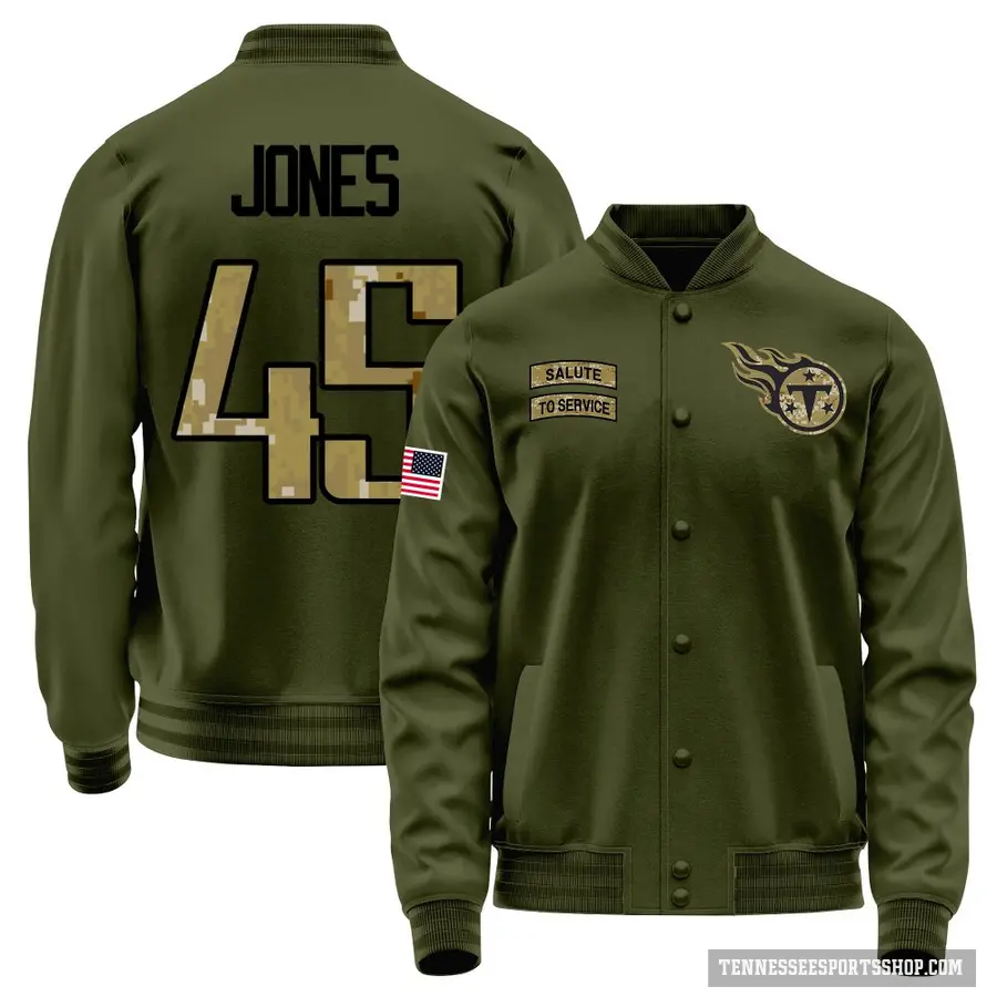 Youth ＃45 Dre'Mont Jones Tennessee Titans Olive Salute to Service Sideline Performance Jacket