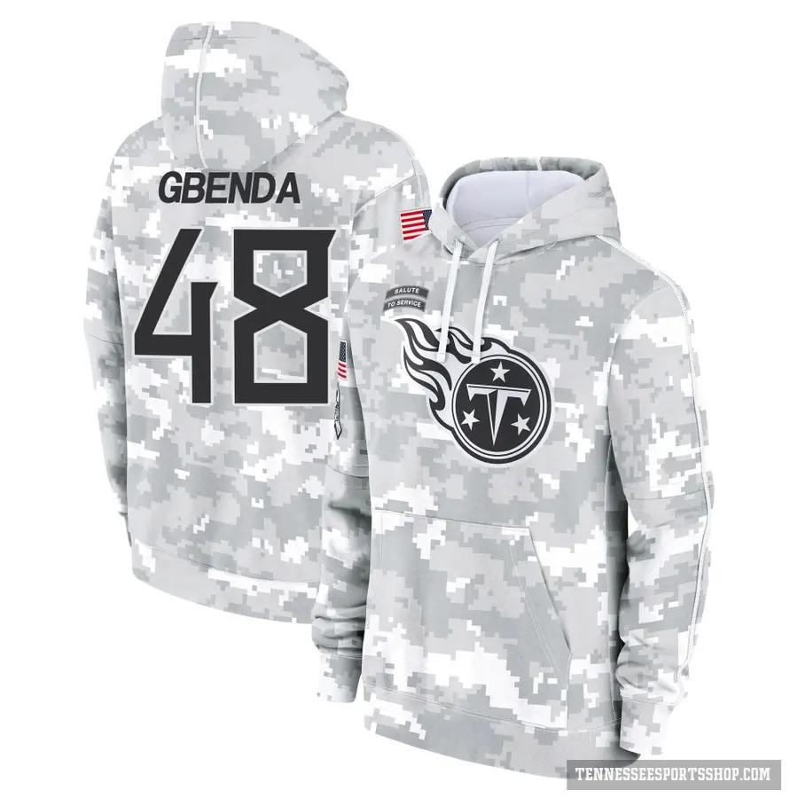 Youth ＃48 David Gbenda Tennessee Titans Arctic Camo 2024 Salute to Service Club Fleece Pullover Hoodie