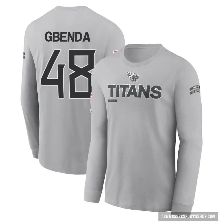 Youth ＃48 David Gbenda Tennessee Titans Gray 2024 Salute to Service Long Sleeve T-Shirt