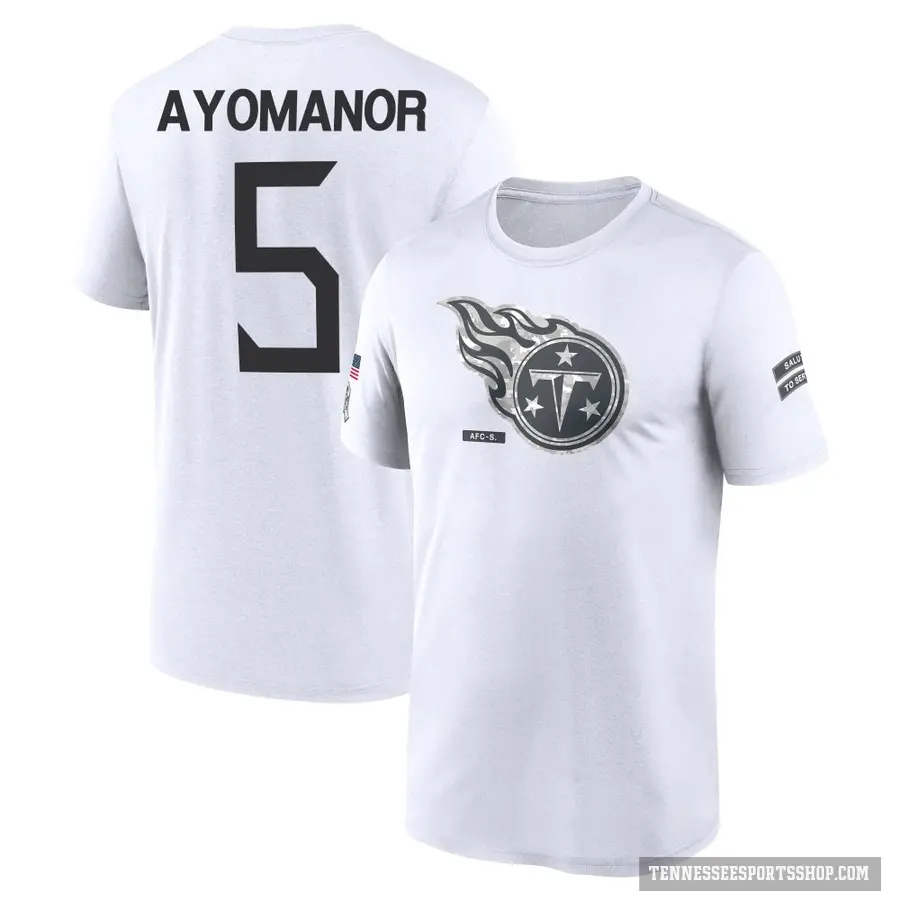 Youth ＃5 Elic Ayomanor Tennessee Titans White 2024 Salute to Service Performance T-Shirt