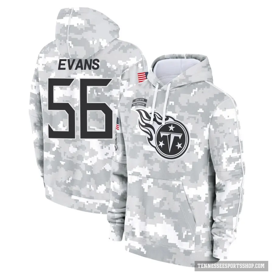 Youth ＃56 Desmond Evans Tennessee Titans Arctic Camo 2024 Salute to Service Club Fleece Pullover Hoodie