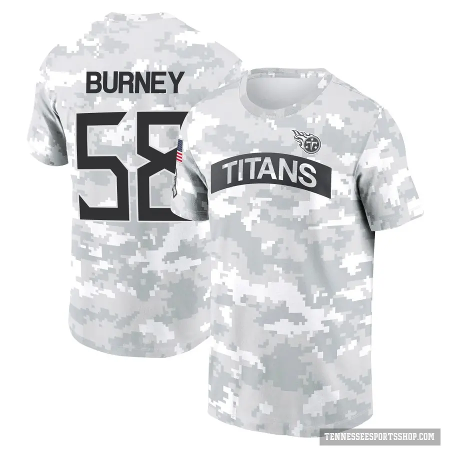 Youth ＃58 Amari Burney Tennessee Titans Camo Arctic 2024 Salute to Service Performance T-Shirt
