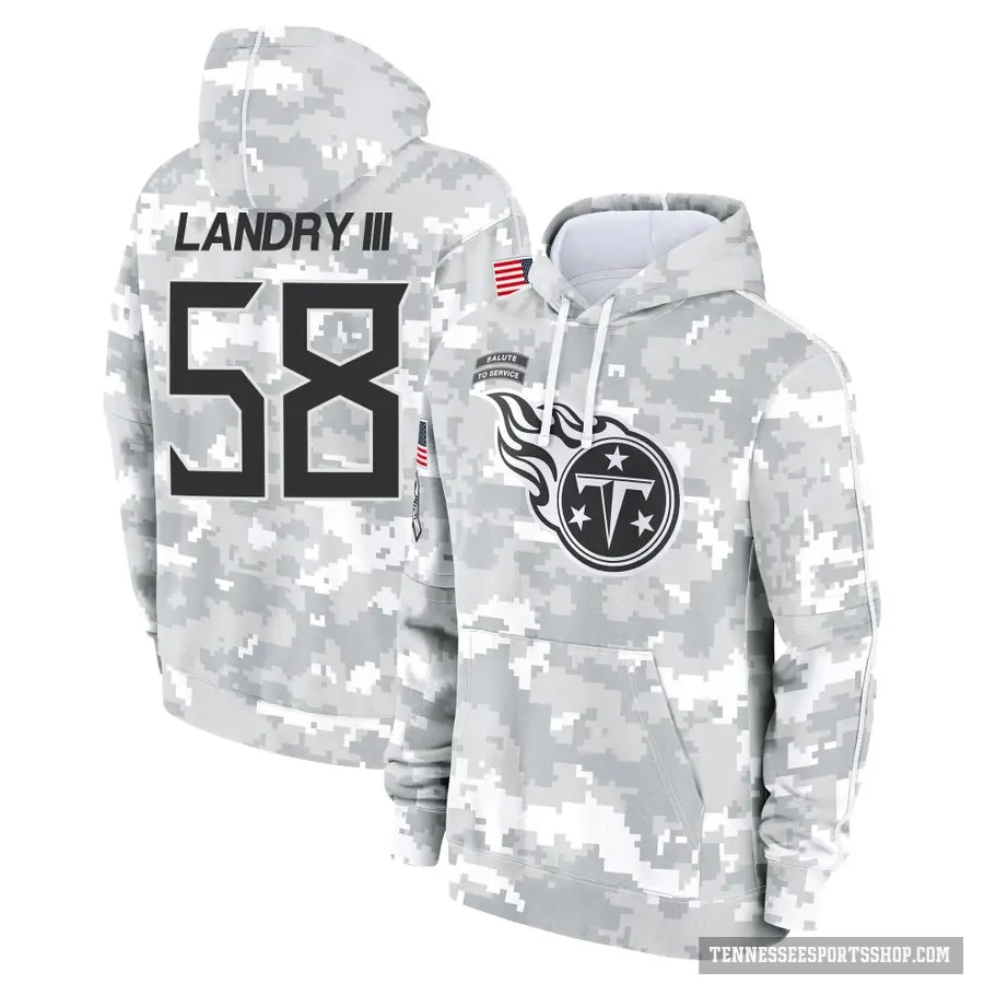 Youth ＃58 Harold Landry III Tennessee Titans Arctic Camo 2024 Salute to Service Club Fleece Pullover Hoodie