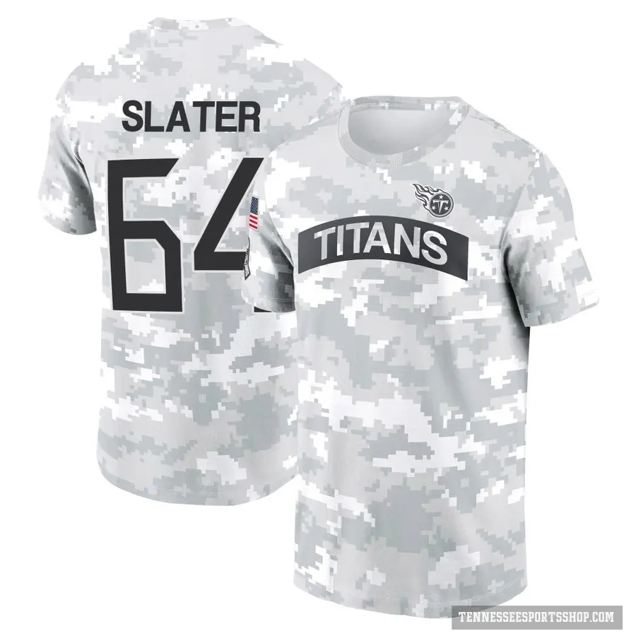 Youth ＃64 Jackson Slater Tennessee Titans Camo Arctic 2024 Salute to Service Performance T-Shirt