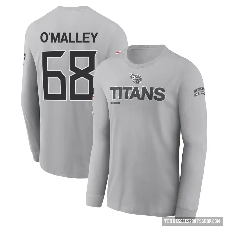 Youth ＃68 Devonte O'Malley Tennessee Titans Gray 2024 Salute to Service Long Sleeve T-Shirt