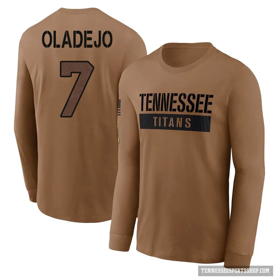 Youth ＃7 Oluwafemi Oladejo Tennessee Titans Brown 2023 Salute To Service Long Sleeve T-Shirt