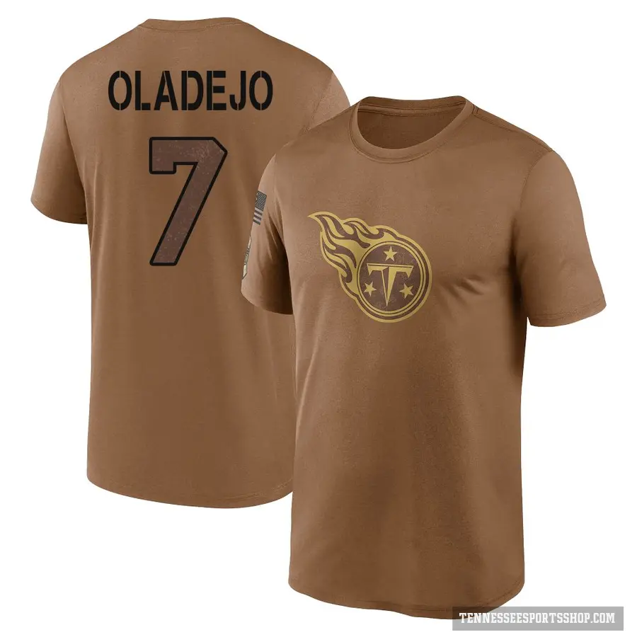 Youth ＃7 Oluwafemi Oladejo Tennessee Titans Brown 2023 Salute To Service Performance T-Shirt