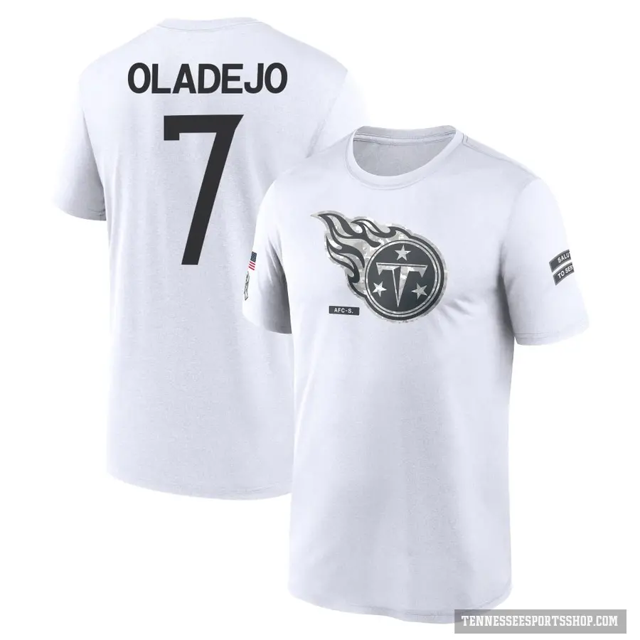 Youth ＃7 Oluwafemi Oladejo Tennessee Titans White 2024 Salute to Service Performance T-Shirt