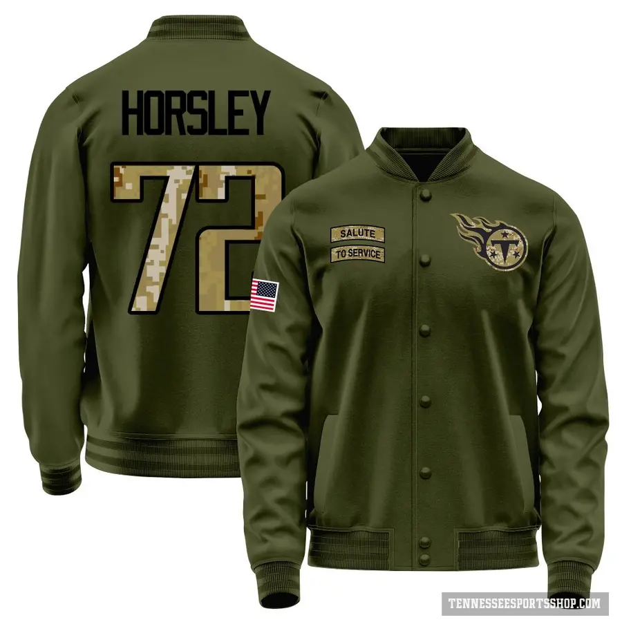 Youth ＃72 Cam Horsley Tennessee Titans Olive Salute to Service Sideline Performance Jacket