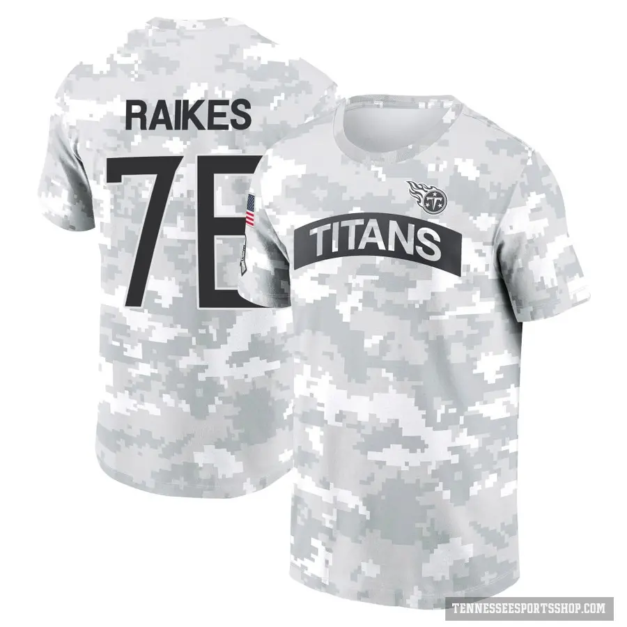 Youth ＃76 Isaiah Raikes Tennessee Titans Camo Arctic 2024 Salute to Service Performance T-Shirt