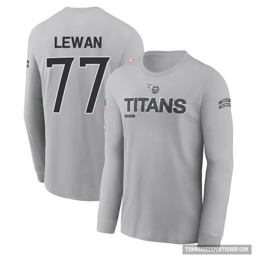 Youth ＃77 Taylor Lewan Tennessee Titans Gray 2024 Salute to Service Long Sleeve T-Shirt