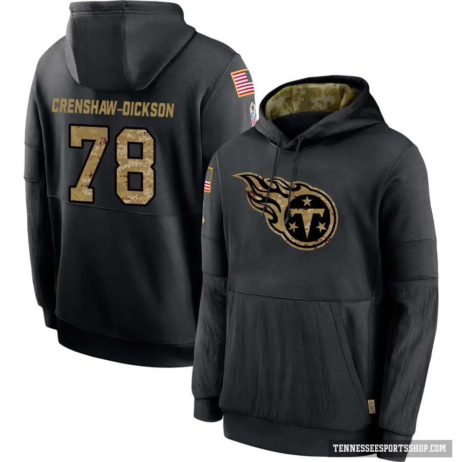 Youth ＃78 Brandon Crenshaw-Dickson Tennessee Titans Black 2020 Salute to Service Sideline Performance Pullover Hoodie