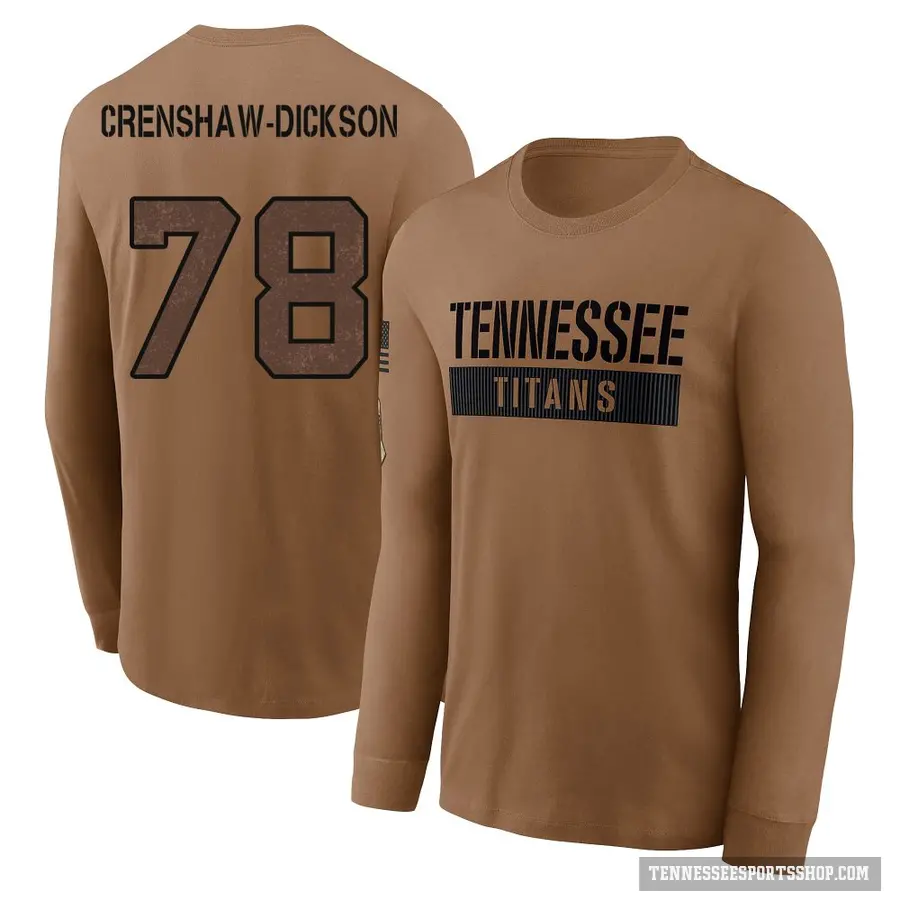 Youth ＃78 Brandon Crenshaw-Dickson Tennessee Titans Brown 2023 Salute To Service Long Sleeve T-Shirt
