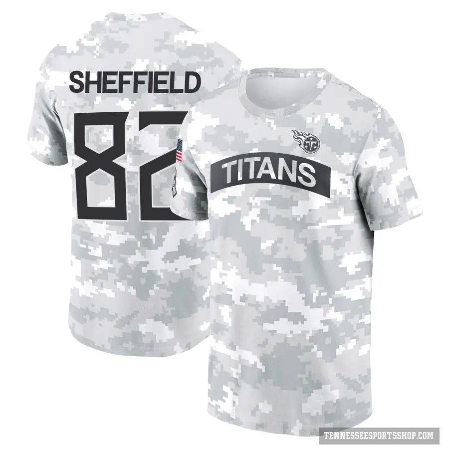Youth ＃82 TJ Sheffield Tennessee Titans Camo Arctic 2024 Salute to Service Performance T-Shirt