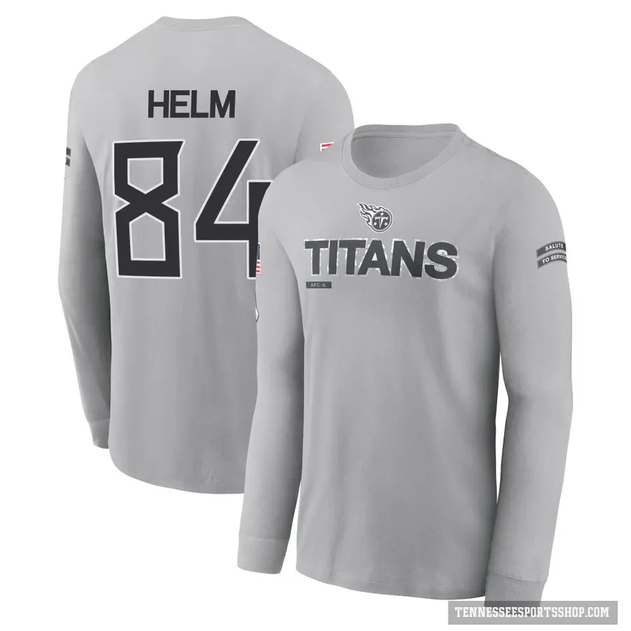 Youth ＃84 Gunnar Helm Tennessee Titans Gray 2024 Salute to Service Long Sleeve T-Shirt