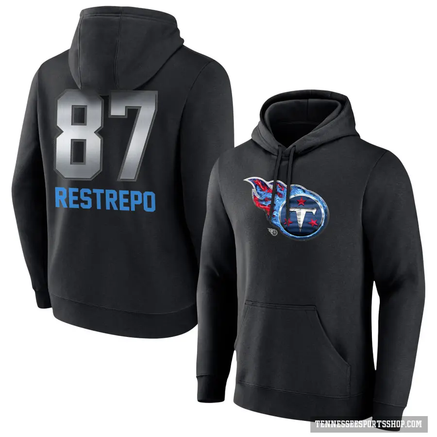 Youth ＃87 Xavier Restrepo Tennessee Titans Black Midnight Mascot Pullover Hoodie