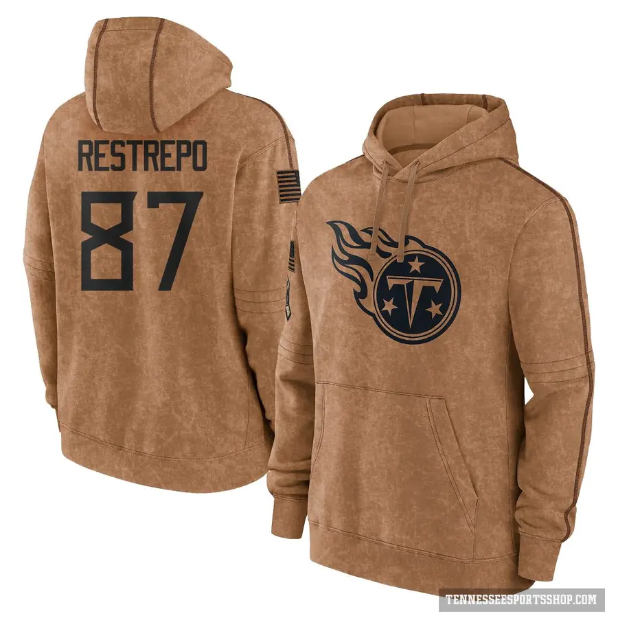 Youth ＃87 Xavier Restrepo Tennessee Titans Brown 2023 Salute To Service Club Pullover Hoodie