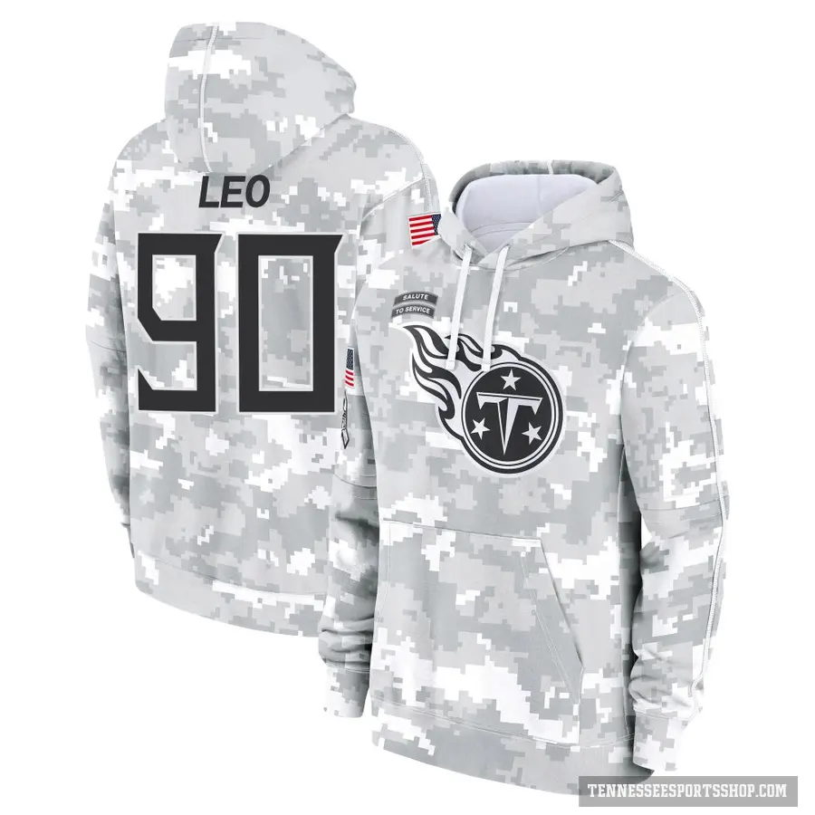 Youth ＃90 Titus Leo Tennessee Titans Arctic Camo 2024 Salute to Service Club Fleece Pullover Hoodie