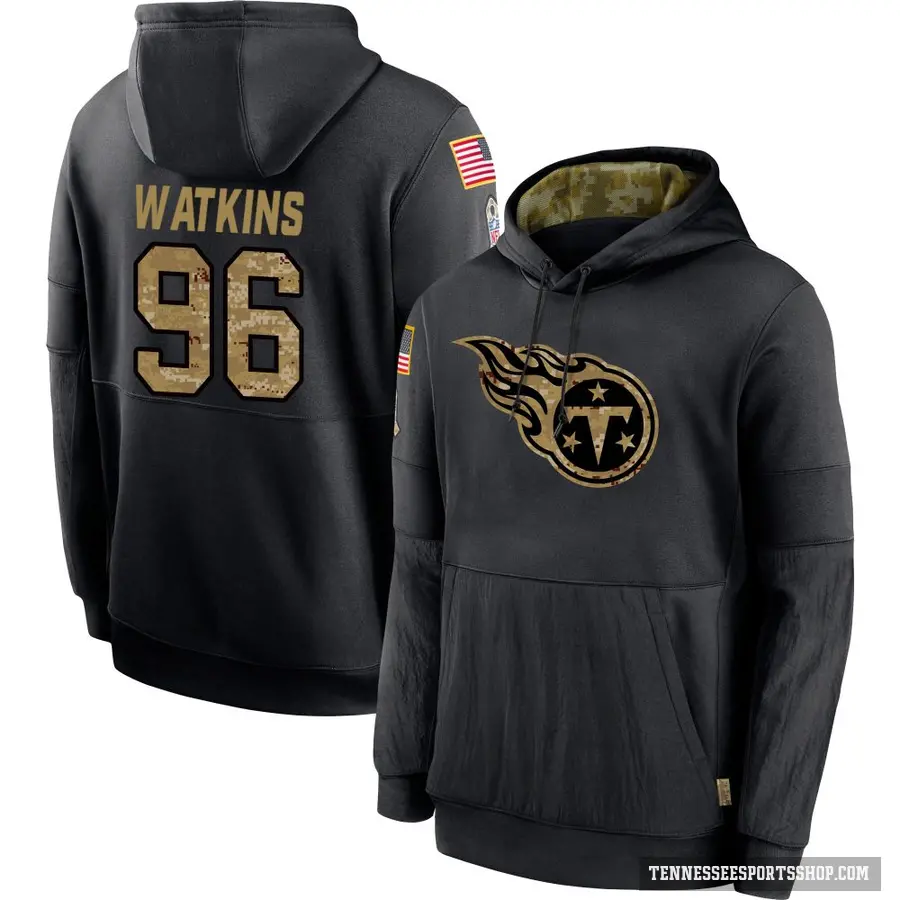 Youth ＃96 Carlos Watkins Tennessee Titans Black 2020 Salute to Service Sideline Performance Pullover Hoodie
