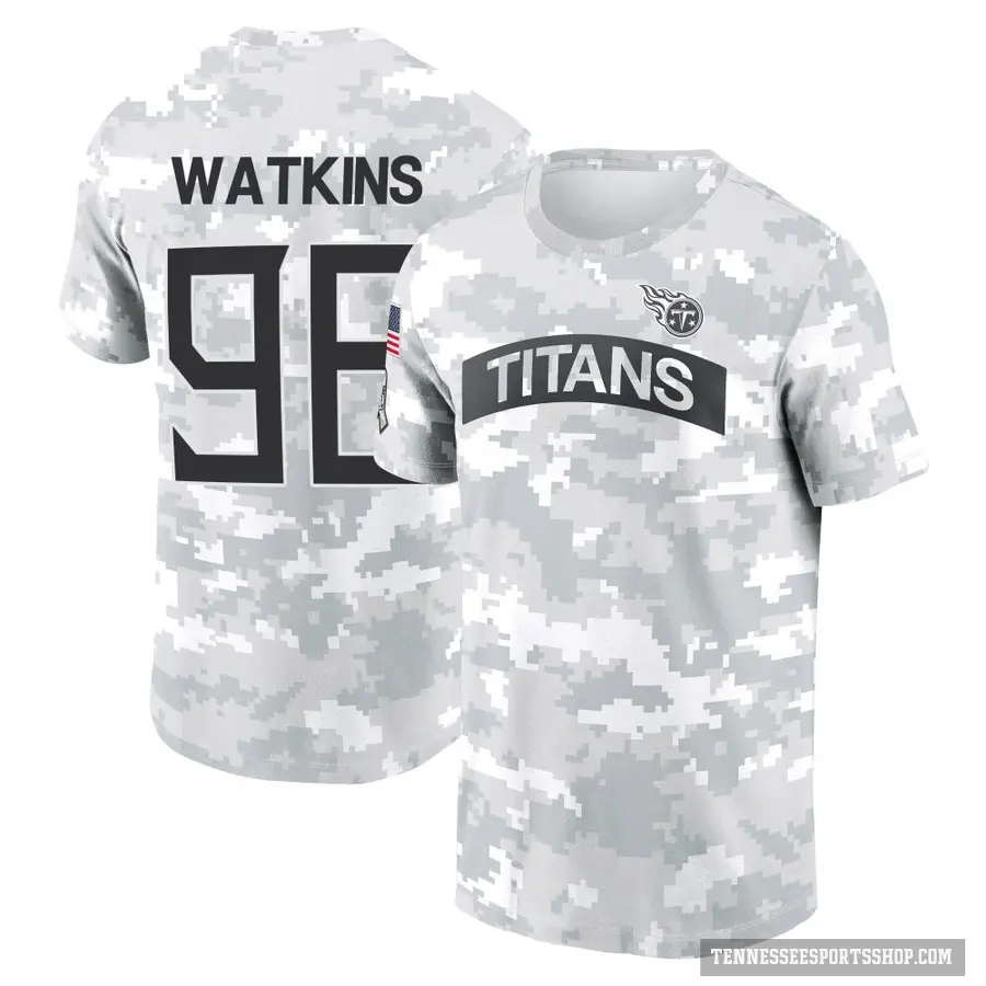 Youth ＃96 Carlos Watkins Tennessee Titans Camo Arctic 2024 Salute to Service Performance T-Shirt