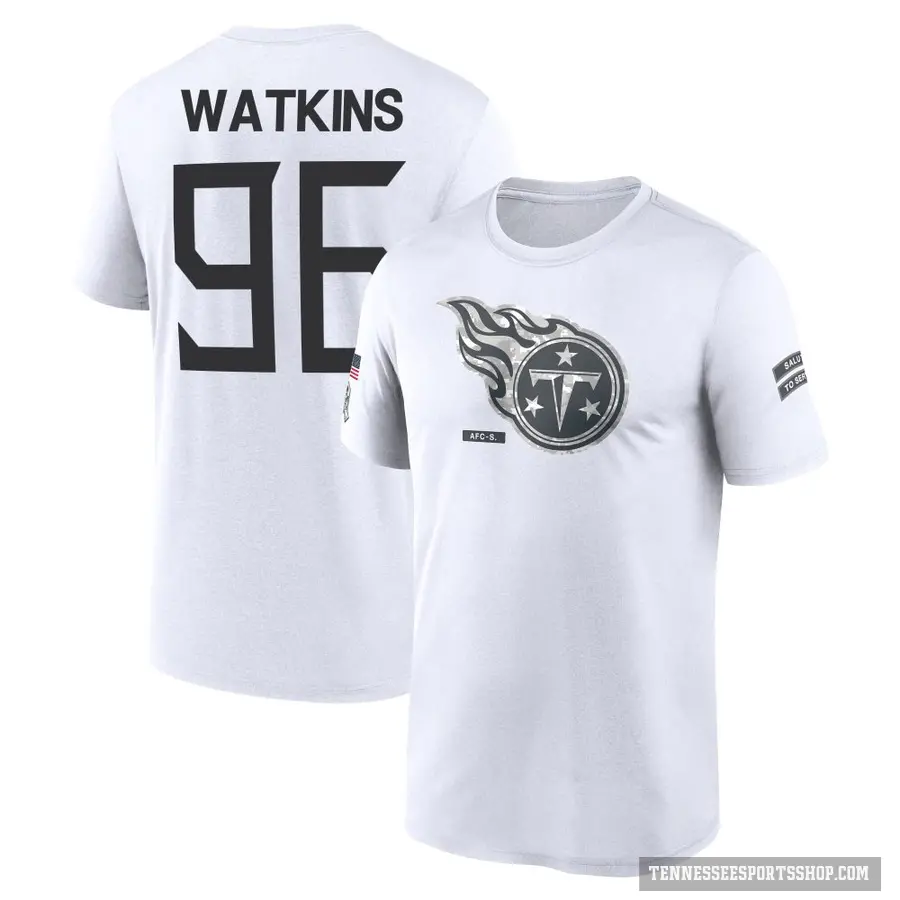 Youth ＃96 Carlos Watkins Tennessee Titans White 2024 Salute to Service Performance T-Shirt