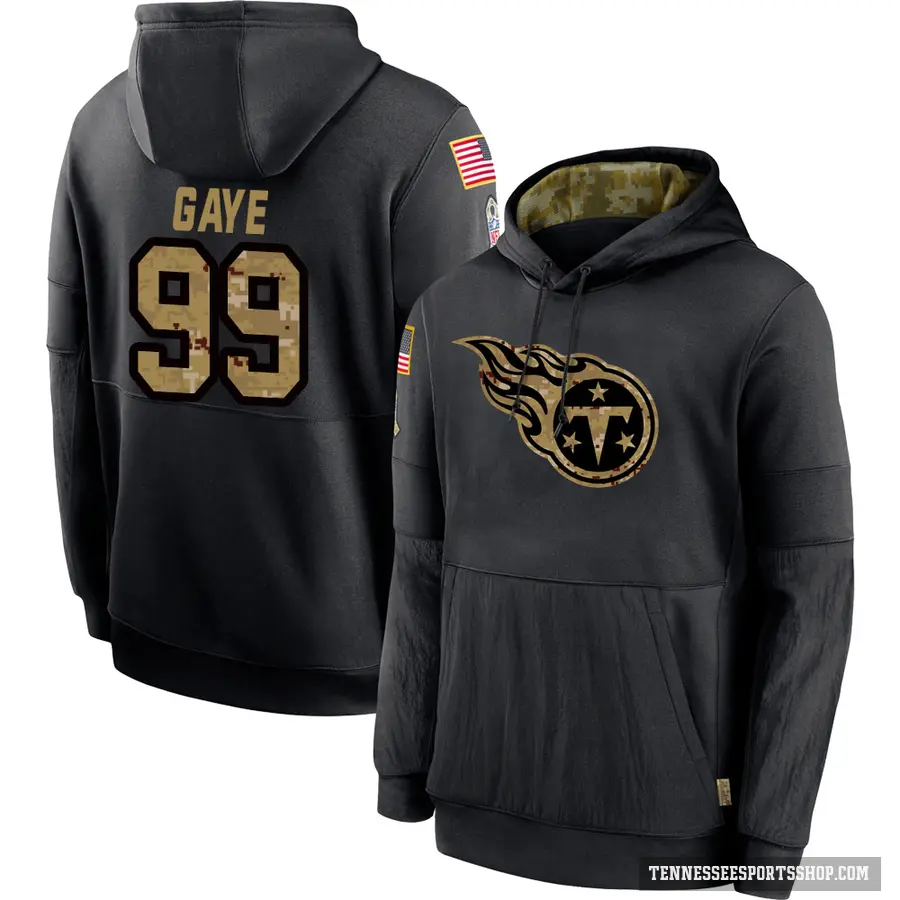 Youth ＃99 Ali Gaye Tennessee Titans Black 2020 Salute to Service Sideline Performance Pullover Hoodie